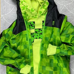 Boys Minecraft Fleece lined windbreaker/rain Jacket